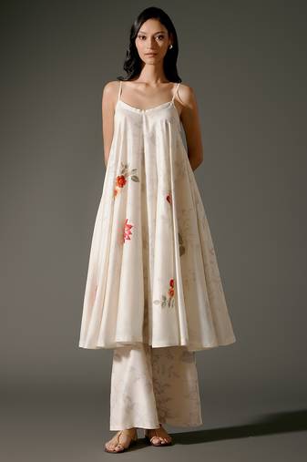 Ivory printed chanderi silk kurta set