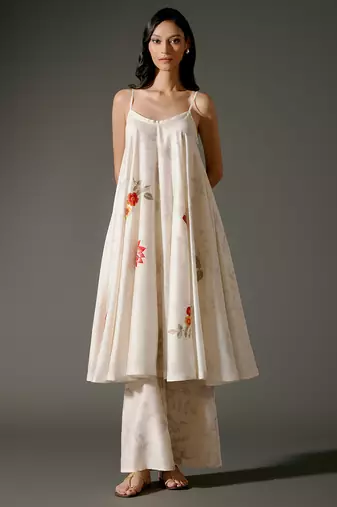 Ivory printed chanderi silk kurta set
