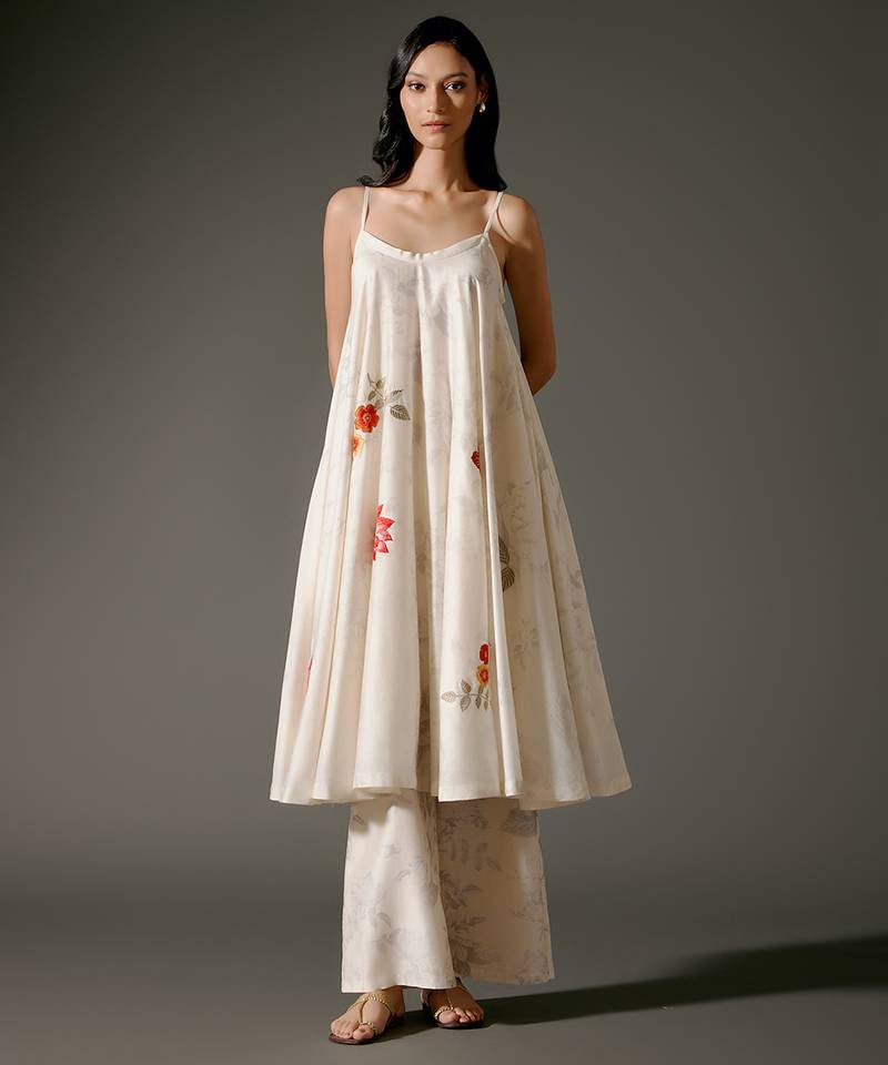 Ivory printed chanderi silk kurta set