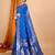 blue banarasi silk blend meenakari zari weaving saree with tassels on pallu