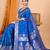 blue banarasi silk blend meenakari zari weaving saree with tassels on pallu