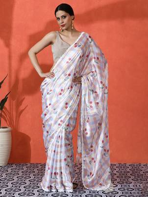 Off white chinon digital printed saree 1
