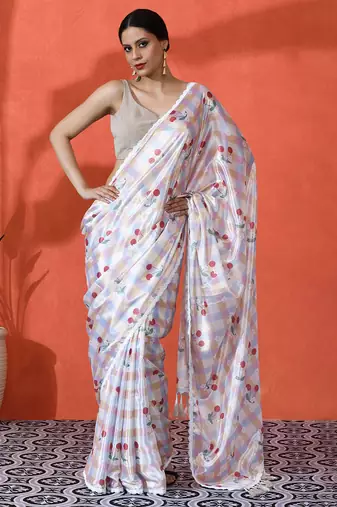 Off white chinon digital printed saree