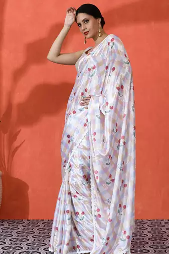 Off white chinon digital printed saree