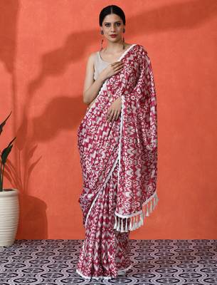 Maroon chinon digital printed saree 1