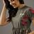 Grey floral printed chanderi silk dress