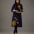 Indigo floral printed chanderi silk kurta set