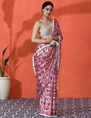 Maroon chinon digital printed saree 4