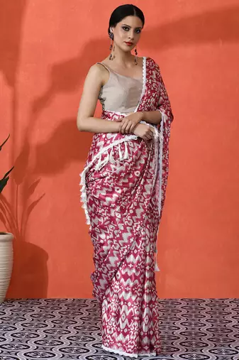 Maroon chinon digital printed saree