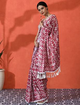 Maroon chinon digital printed saree 5