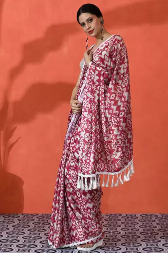 Maroon chinon digital printed saree