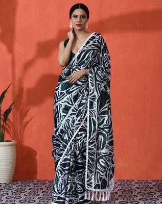 Green chinon digital printed saree 1