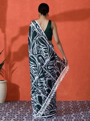 Green chinon digital printed saree 2