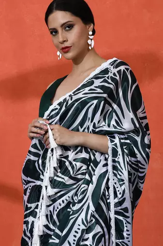 Green chinon digital printed saree