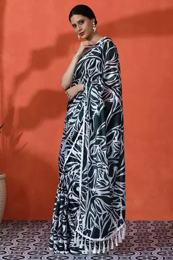 Green chinon digital printed saree