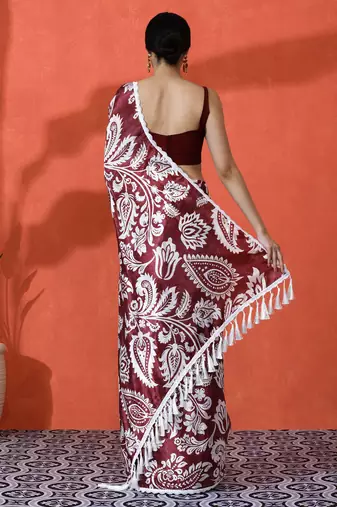Wine chinon digital printed saree
