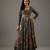 Grey floral printed chanderi silk anarkali set
