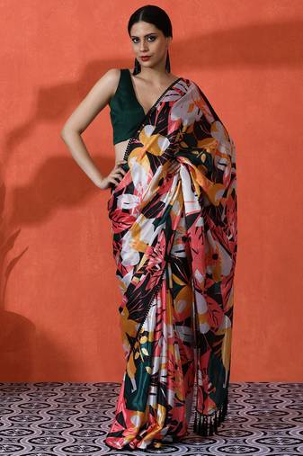Multi chinon digital printed saree