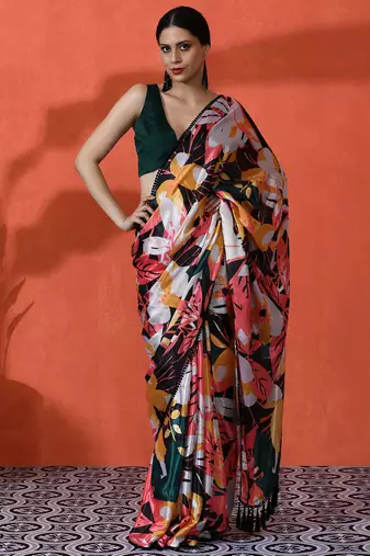 Multi chinon digital printed saree
