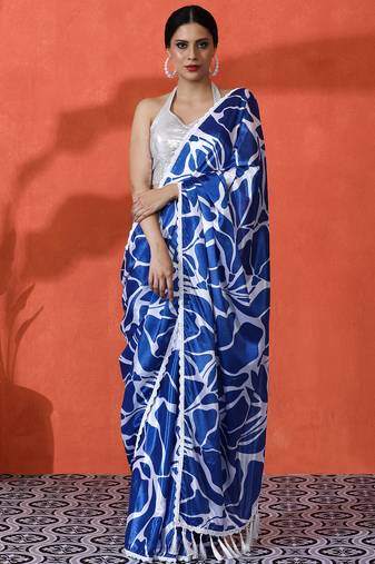 Blue chinon digital printed saree