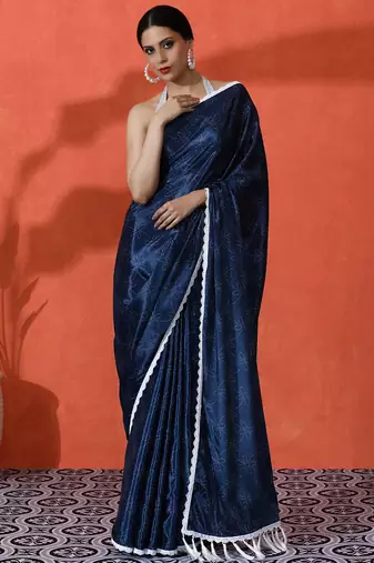 Blue chinon digital printed saree