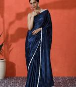 Blue chinon digital printed saree