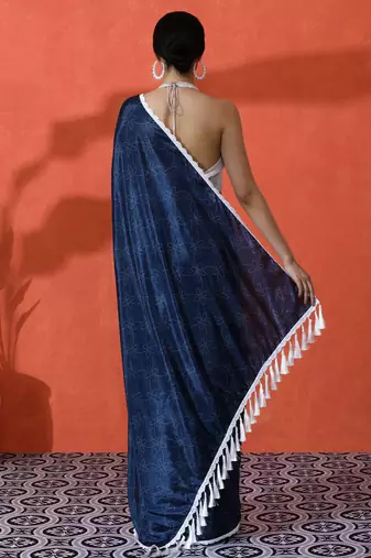 Blue chinon digital printed saree