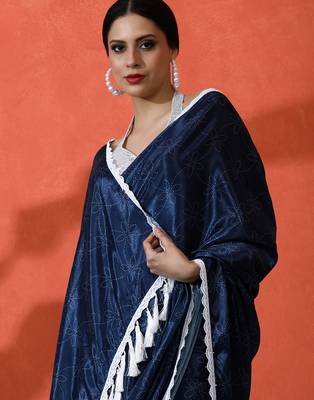 Blue chinon digital printed saree 3