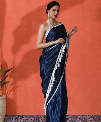 Blue chinon digital printed saree 4