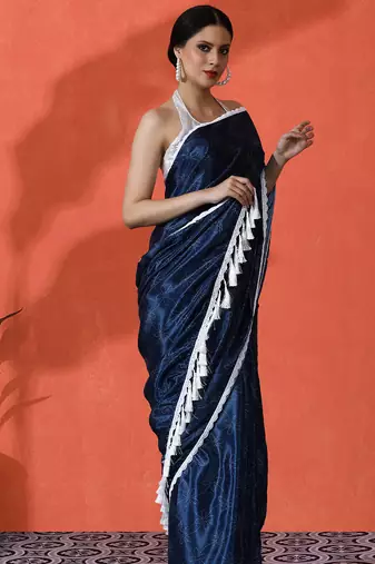 Blue chinon digital printed saree