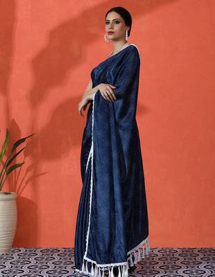 Blue chinon digital printed saree 5