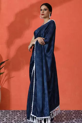 Blue chinon digital printed saree