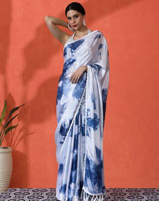 Grey chinon digital printed saree 1