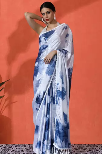 Grey chinon digital printed saree