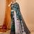 dark green banarasi silk blend meenakari zari weaving saree with tassels on pallu