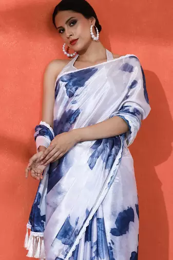Grey chinon digital printed saree