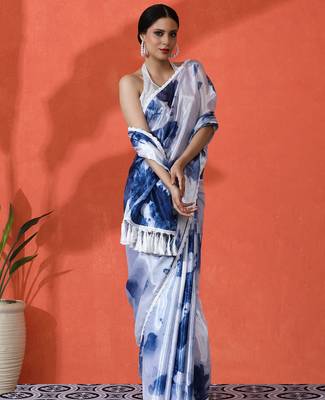 Grey chinon digital printed saree 4