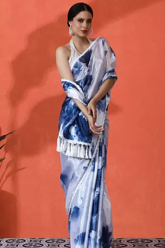 Grey chinon digital printed saree