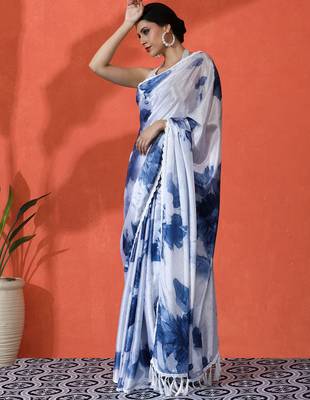 Grey chinon digital printed saree 5