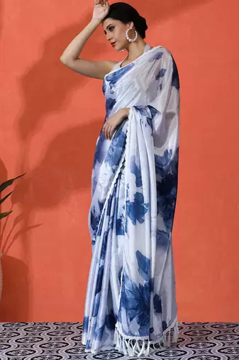 Grey chinon digital printed saree