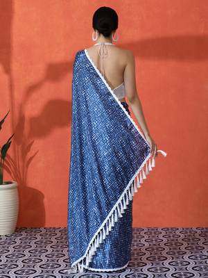 Blue chinon digital printed saree 2