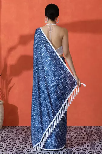 Blue chinon digital printed saree
