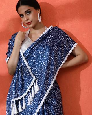 Blue chinon digital printed saree 3