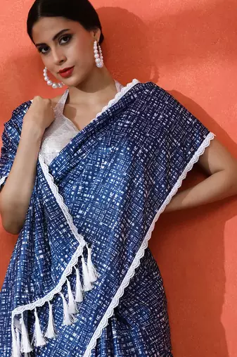 Blue chinon digital printed saree