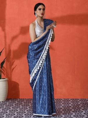 Blue chinon digital printed saree 4