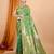 green banarasi silk blend meenakari zari weaving saree with tassels on pallu