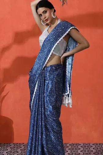 Blue chinon digital printed saree