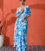 Firozi chinon digital printed saree