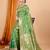 green banarasi silk blend meenakari zari weaving saree with tassels on pallu