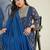 Janasya women's plus size dark blue georgette ajrakh printed embellished anarkali kurta set